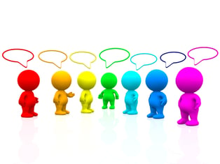 3D colourful people with talk bubbles isolated over a white background-1