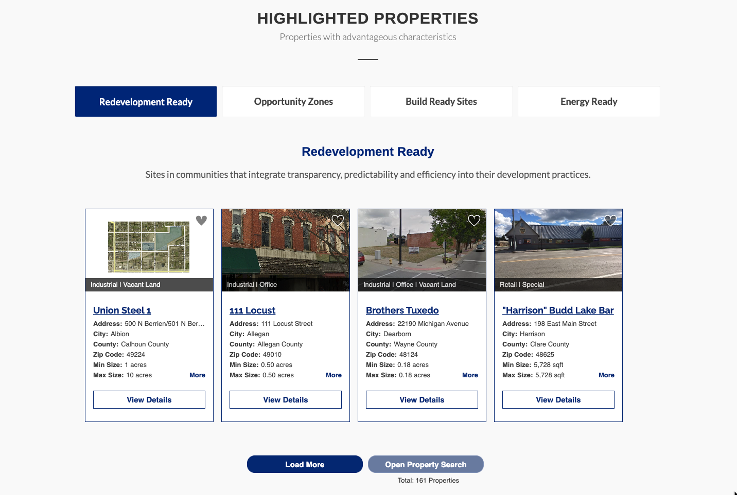 Michigan highlighted properties search widget