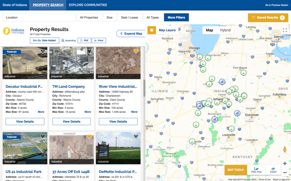 Indiana Economic Development GIS data tool