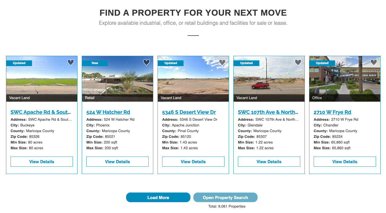Commercial property display widget site selection