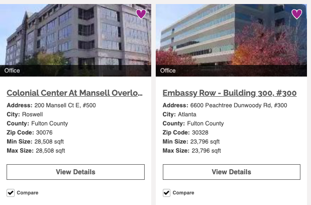 Compare properties commercial real estate economic development site selection