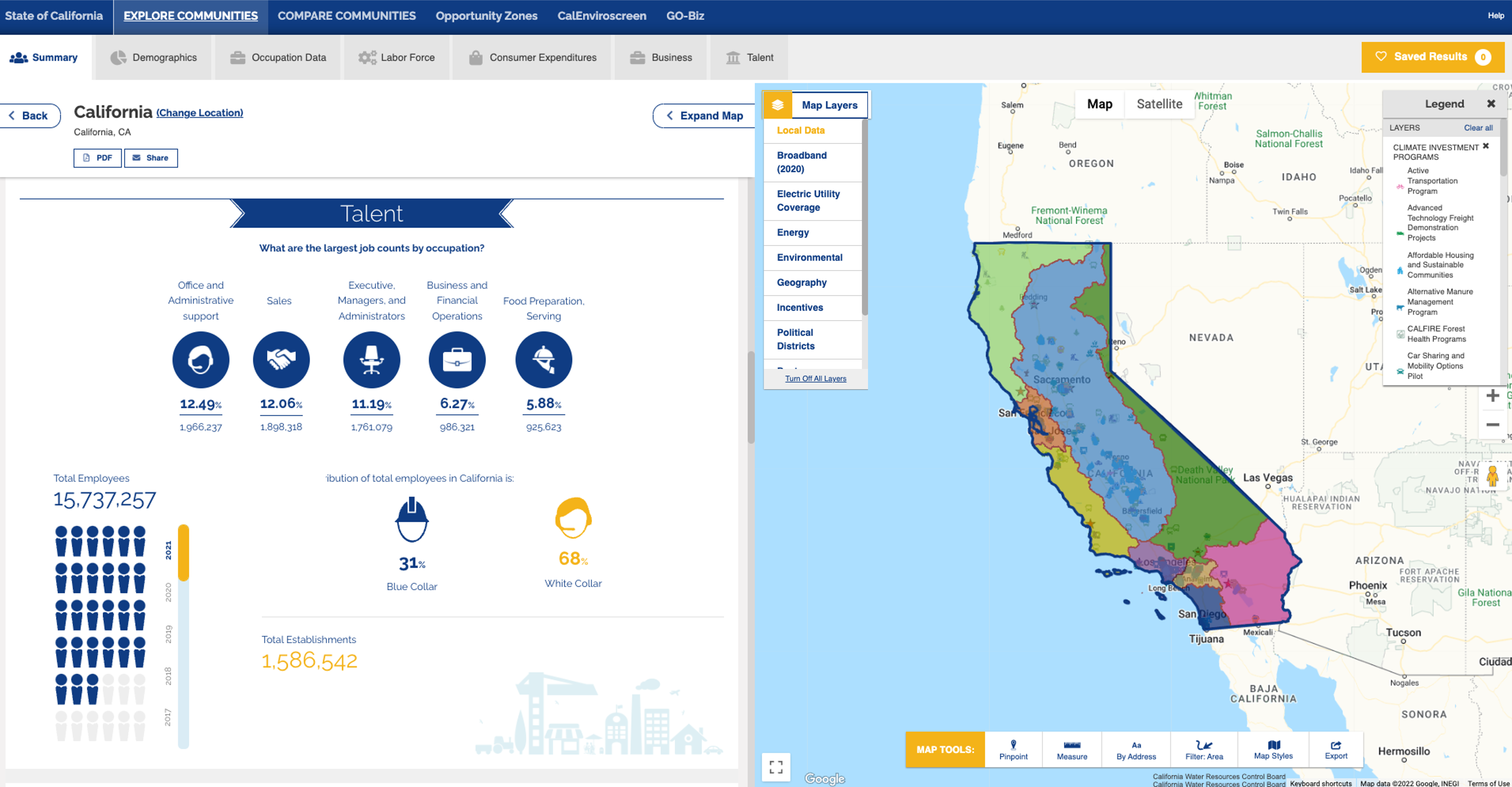 California community and place based GIS data research tool