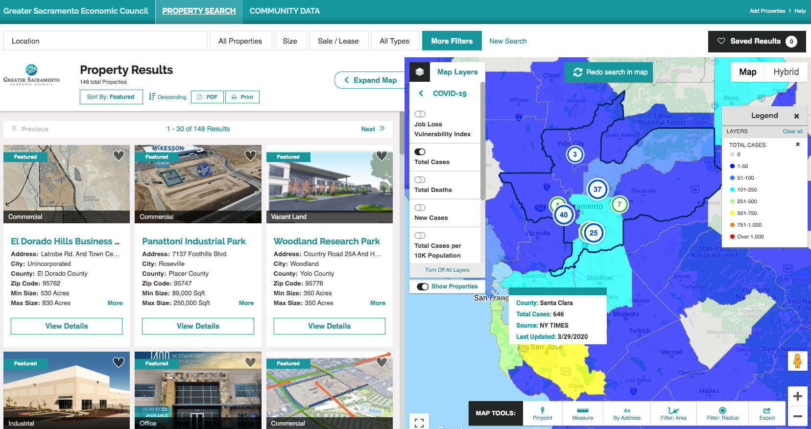 Map COVID-19 cases interactive GIS data for economic development