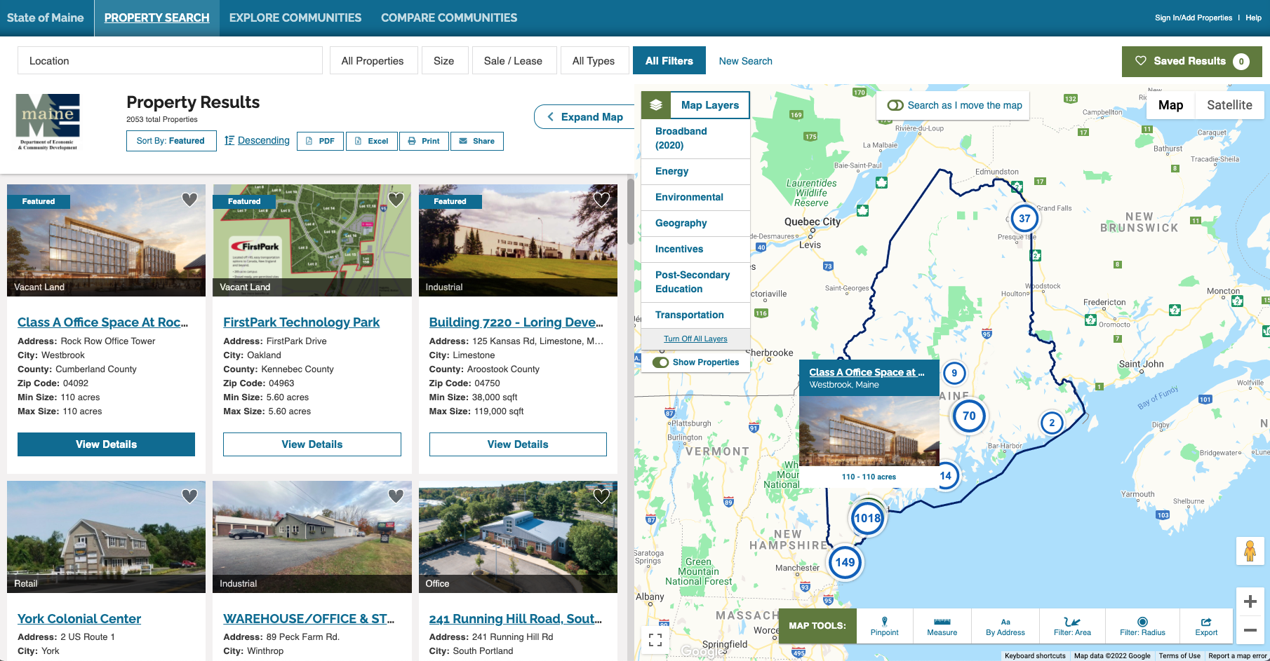 State of Maine economic development site selection software